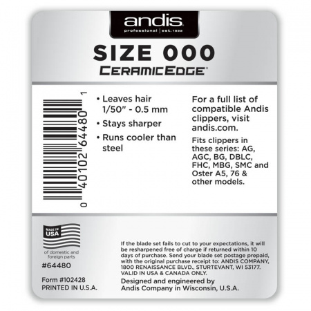 Изображение Andis, Ножевой блок CeramicEdge size 000 (0.5 мм) 64480 керамический под слот A5 в интернет-магазине Цирюльник
