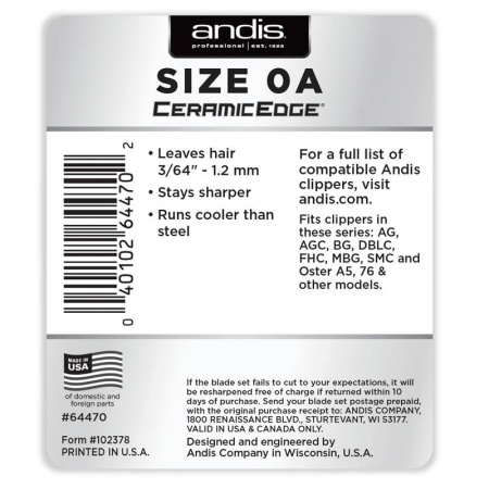 Изображение Andis, Ножевой блок CeramicEdge size 0A (1.2 мм) 64470 керамический под слот A5 в интернет-магазине Цирюльник
